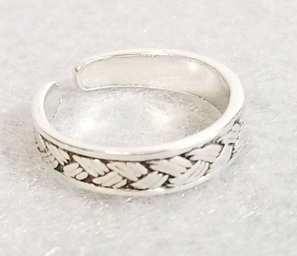 925 Sterling Silver BRAIDED WEAVE ENGRAVED Toe Ring - Adjustable