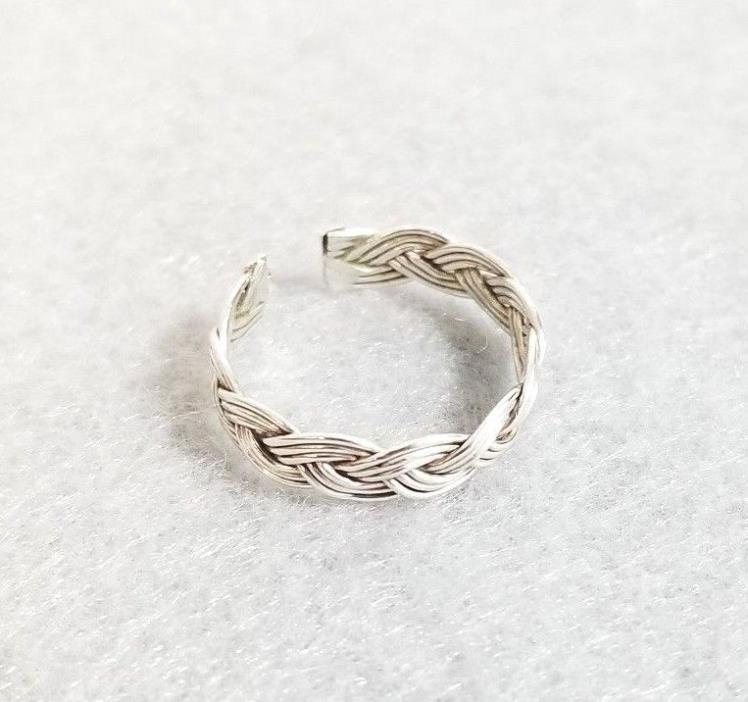 925 Sterling Silver Braided Dainty Toe Ring - Adjustable Size
