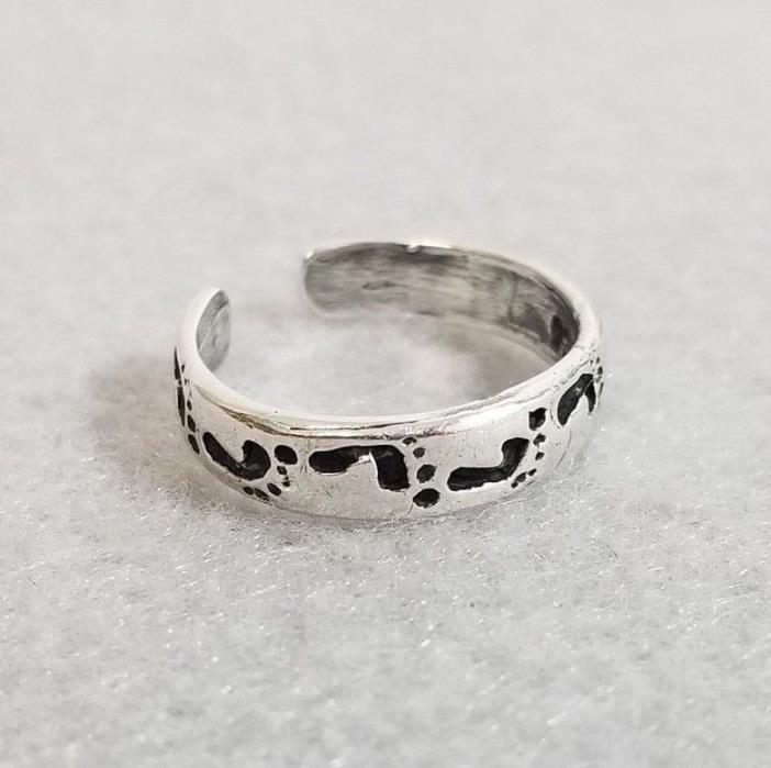 925 Sterling Silver Footprint Engraved Toe Ring - Adjustable Size