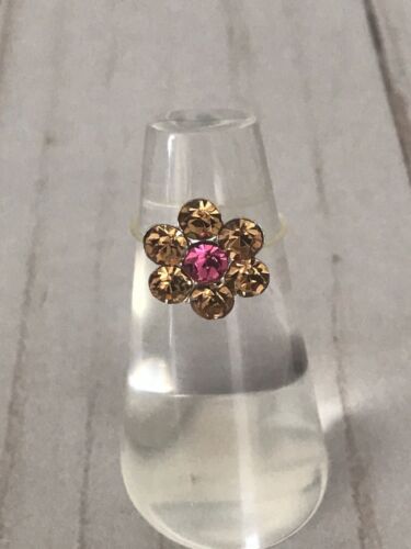 Gold And Pink Rhinestone Flower Adjustable Toe Ring (Lot of 30)
