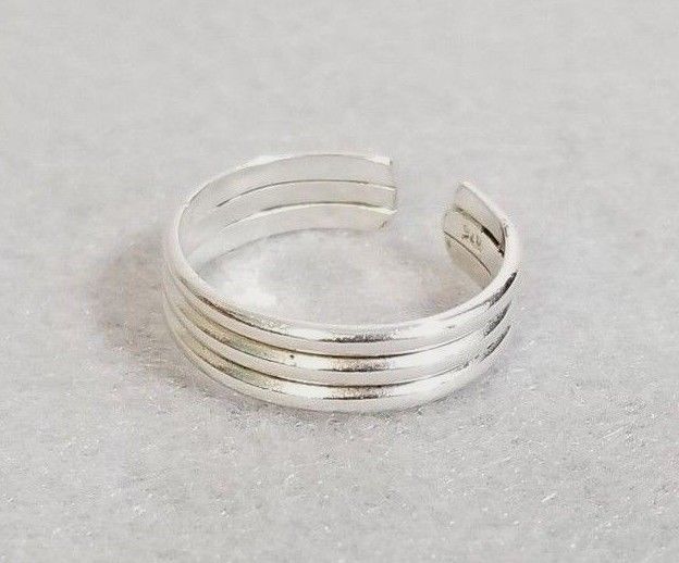 925 Sterling Silver Double Grooved Modern Toe Ring - Size Adjustable