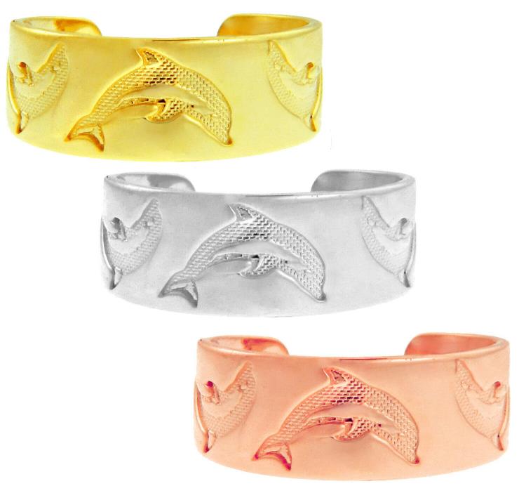 Solid Yellow White Rose Gold Ocean Jumping Dolphin Adjustable Toe Ring