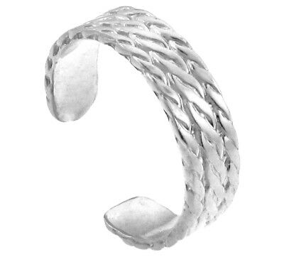 .925 Sterling Silver Twisted Rope Design Adjustable Toe Ring