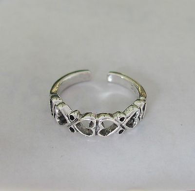 Sterling Silver 6 Hearts adjustable toe ring