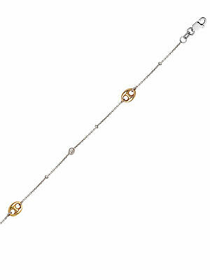 Sterling Silver Anklet Ankle Bracelet with Gold-plated Link Stations
