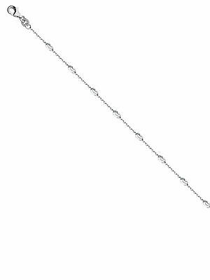 Sterling Silver Anklet Ankle Bracelet with Oval Moon Diamond-cut Stations