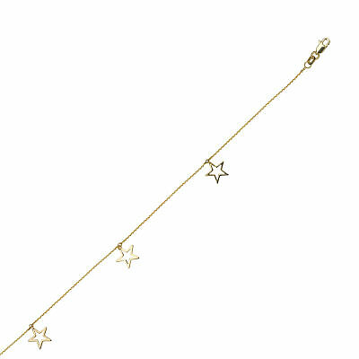 Anklet 14k Yellow Gold Adjustable Length with Star Dangle Drops
