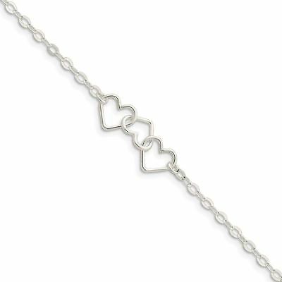 .925 Sterling Silver 3.00MM Solid Polished Fancy Heart Link Anklet Bracelet