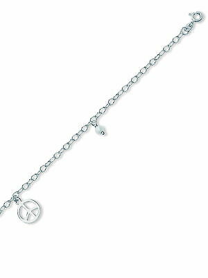 Sterling Silver Anklet with Peace Sign Cultured Freshwater Pearl Dangles