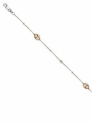 Sterling Silver Anklet Ankle Bracelet with Rose Gold-plated Links and CZ stones