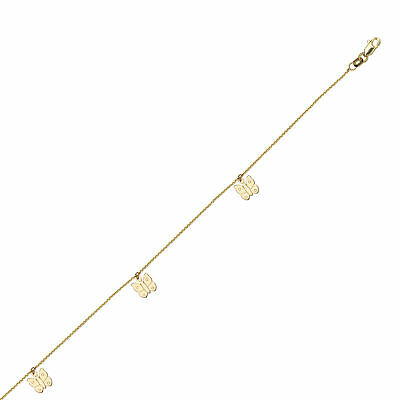 Anklet 14k Yellow Gold Adjustable Length with Butterfly Dangles