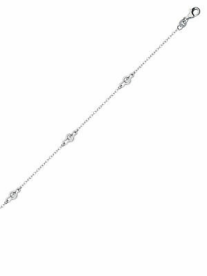 Sterling Silver Anklet Ankle Bracelet with Illusion Cubic Zirconia Adjustable