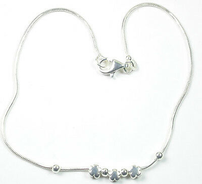 Italian Sterling Silver Anklet with Flowers & Balls