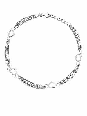 Sterling Silver Anklet Ankle Bracelet with Double Layer Chain and Open Hearts
