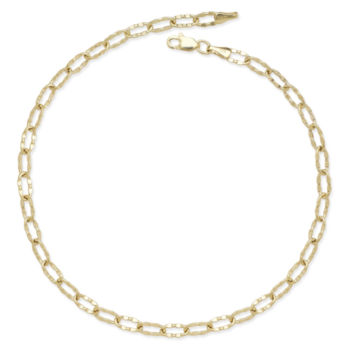JewelryWeb 14k Gold 10-inch Flat 4mm Hammered Oval Link Chain Anklet Yellow or