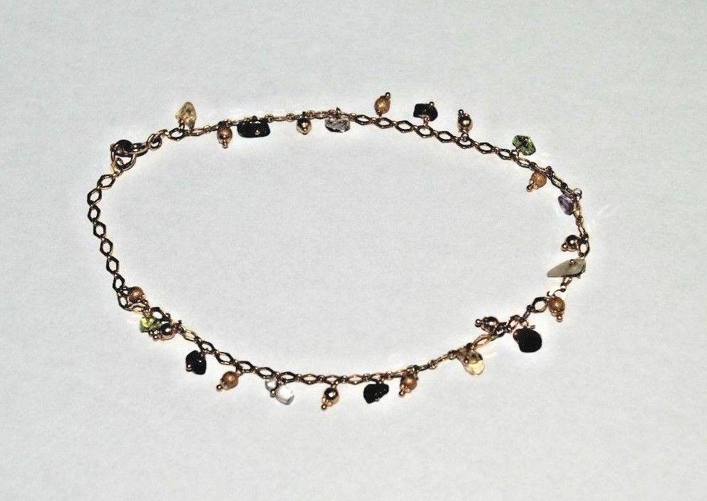Fantastic 14K YG Ankle Bracelet With Dangling Gold Balls and Gemstones  10