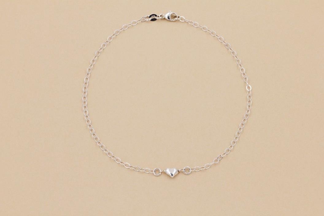 925 Sterling Silver Lil' Puff Heart Anklet