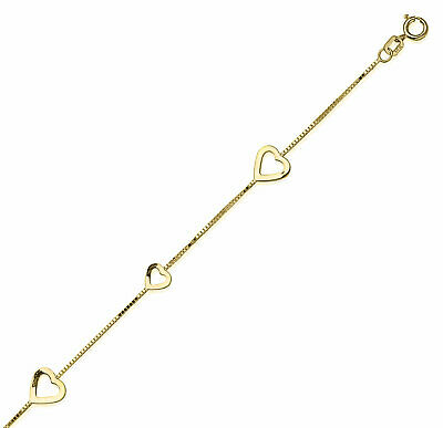14k Yellow Gold Anklet Ankle Bracelet with Open Sideways Hearts