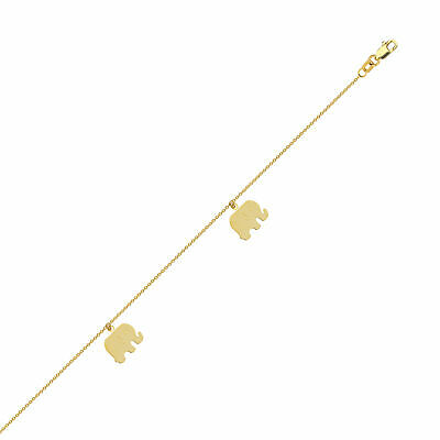 Anklet 14k Yellow Gold Adjustable Length with Elephant Dangles