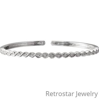 Lady's Accented Stackable Bangle Diamond Bracelet in 14k White Gold 19 Stones