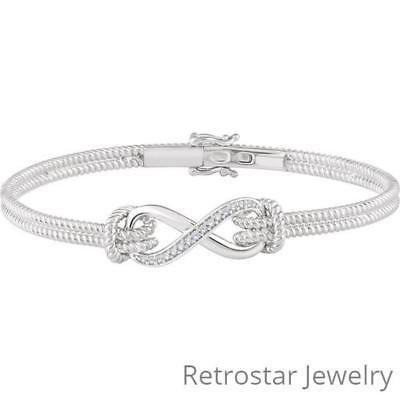 Lady's Accented Infinity-Inspired Rope Bangle Diamond Bracelet in 14k White Gold