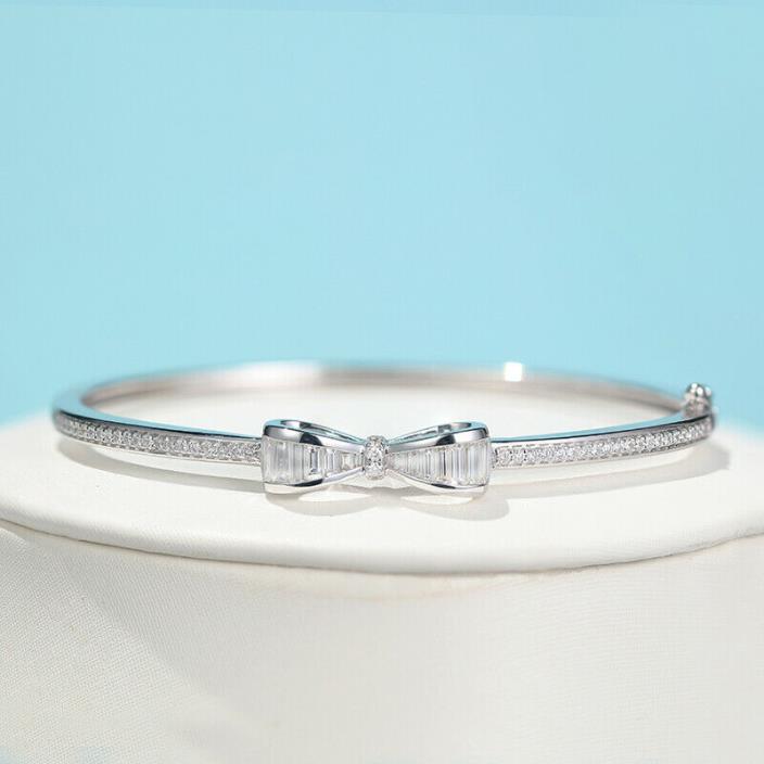 100% Natural Diamond 18K White Gold Bow-knot Custom Bracelet B164