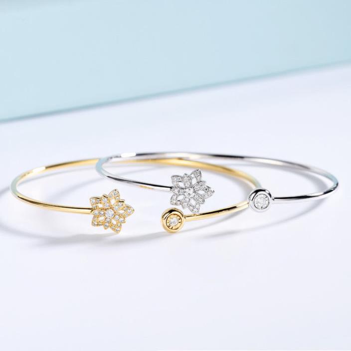 100% Natural Diamond 18K White Yellow Rose Gold Custom Snowflake Bracelet B30