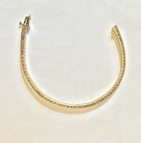 14k Yellow Gold 3.00ctw Round Diamond Square Link Tennis Bracelet 7 6/16”