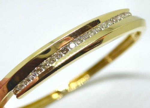 Estate 14k Yellow Gold & Diamond Hinged Bangle Bracelet .84 pts Diamonds