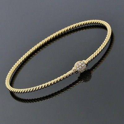 David Yurman 18K Yellow Gold Pave Diamond Solari Stackable Bangle Bracelet