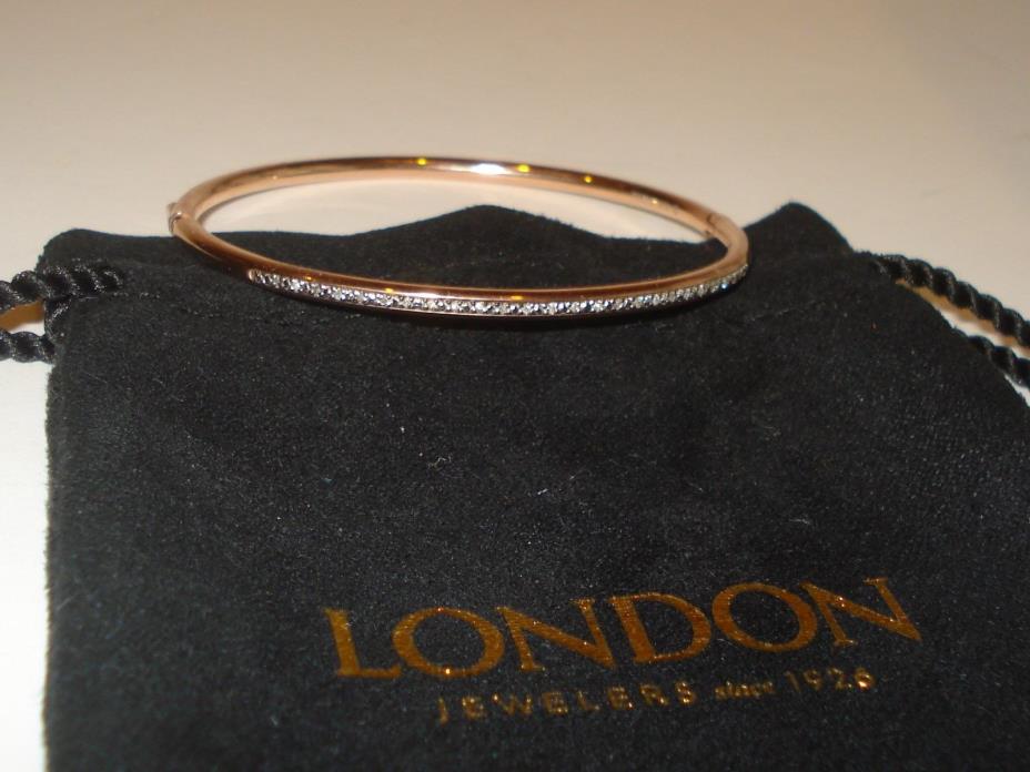 London JEWELERS DIAMOND Rose Gold over Steel BANGLE with Jewelry Bag