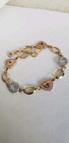 Womans 14k yellow Gold key to lock heart love Bracelet 7.25 Long
