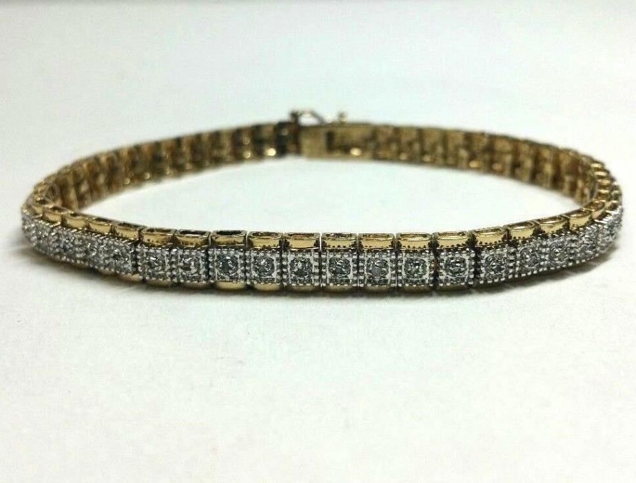 8'' Sterling Silver 925 Gold Plated Small Diamond 7.5mm Link Bracelet