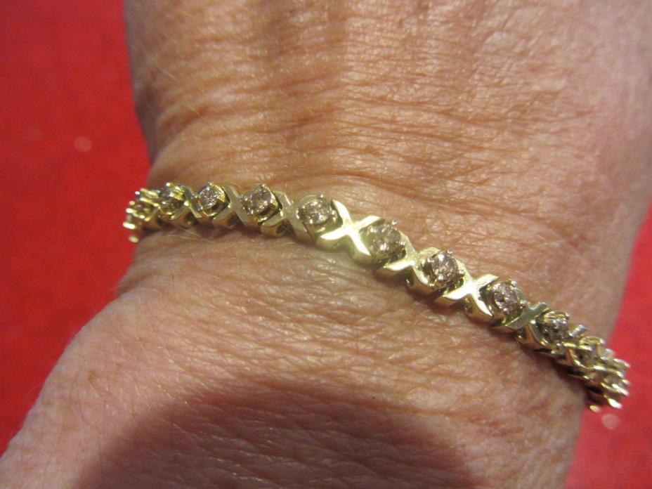 X & O Style 14K Yellow Gold & Diamond Tennis Bracelet