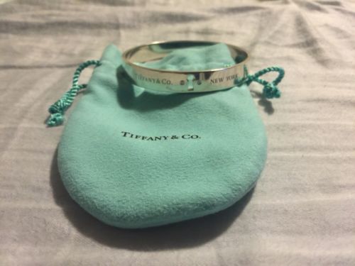 TIFFANY & CO. Sterling Silver Key Lock Bangle Bracelet with Diamonds-USA SELLER