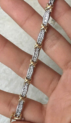 14k Gold 1ct Natural Diamond Tennis Link Bracelet Anniversary Gift 10grams