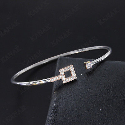 0.24 ct Natural Diamond 14k White Gold Hollow Cuff Bangle for Women's