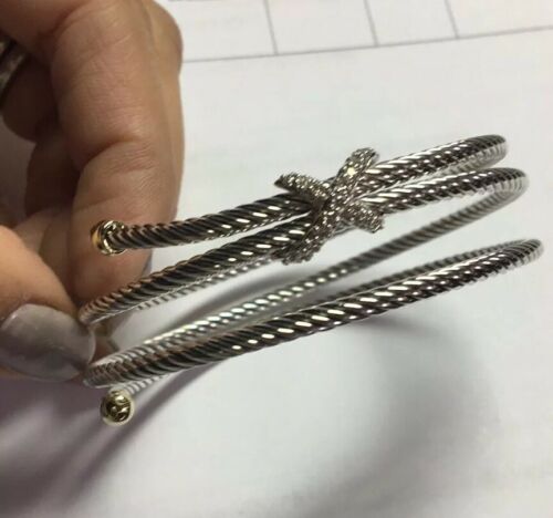 DAVID YURMAN Diamond X Wrap Coil Sterling Silver 18K Bracelet RARE Brand New