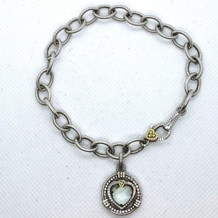 Judith Ripka Sterling & 18K Yellow Gold Diamond  Pave Athena Bracelet  8 1/2 