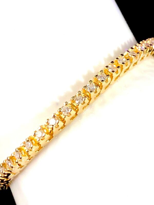 14K SOLID YELLOW GOLD 1.10 CTW NATURAL ROUND DIAMOND 2MM WIDE TENNIS BRACELET