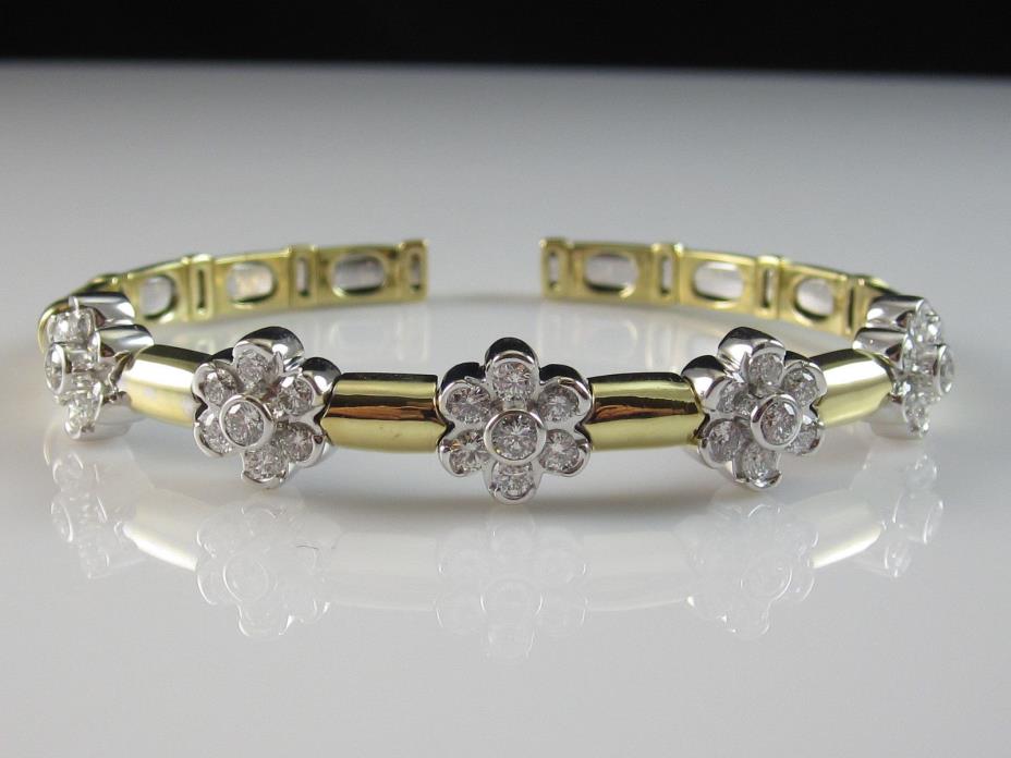 18K Diamond Bracelet SONIA BITTON Flex Cuff Two-Tone 2.50ctw Yellow White 30.1gr