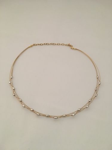 10K YELLOW GOLD NECKLACE WITH WHITE GOLD STATIONS, 6.4g, 15.5 Inches