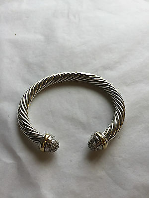 David Yurman Silver 18K Gold Diamond Cuff Bracelet 7 mm