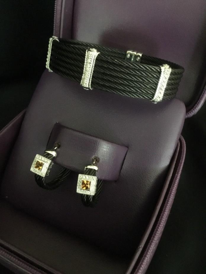 Charriol Diamond and Topaz Earrings and Diamond Bracelet Set