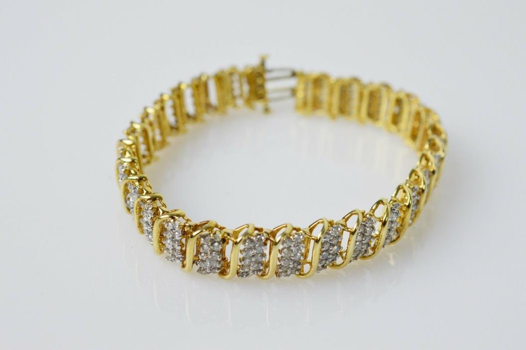 Diamond Cluster Bracelet 10K Gold S link 280 round brilliants diam 2.80CTW 20.5g