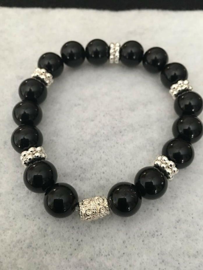 Black Jasper Natural Gemstone  Stretch  Bracelet -  Healing, Yoga,