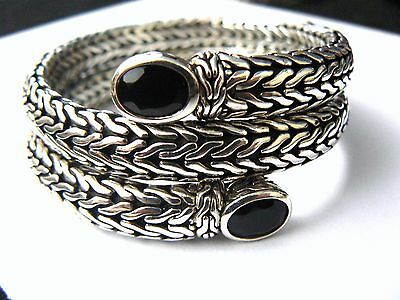 Gorgeous John Hardy Coil Black Chalcedony Woven Bracelet Sterling Silver w/Pouch