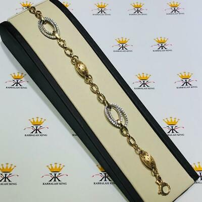 18k Yellow Gold Sterling Silver White Sapphire Bold Link Design Stack Bracelet