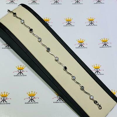 Platinum Sterling Silver Black White Sapphire Halo Design Stack Tennis Bracelet