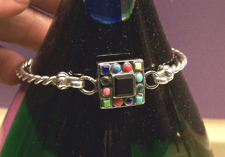 Beautiful Sterling Silver 925 Rainbow Multi Gemstone Rope Bangle Bracelet 6.25